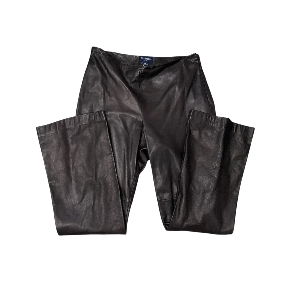 Ann‎ Taylor Petite Leather Pants Dark Brown Straight Leg Size 10P